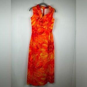 Vintage Mildred’s of Hawaii 60’s Bright Floral Maxi Dress, Estimated Size Small